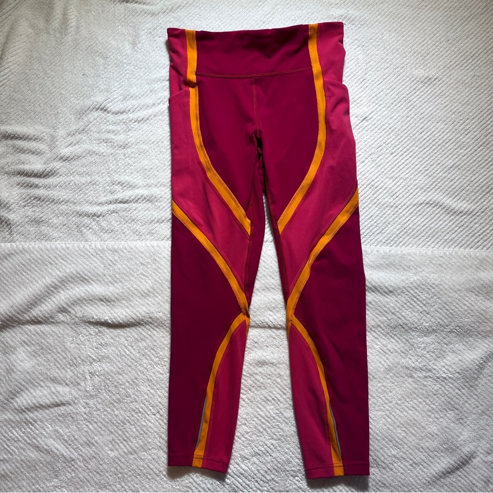 Lululemon Athleisure Athletic Preppy Feminine Pink and Orange Leggings